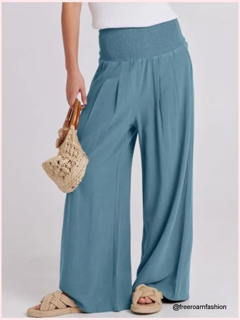 Linen Palazzo Pants Wide Leg High Waist Casual Lounge Pants